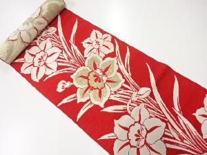 アンティーク　草花模様織出し八寸帯地反物